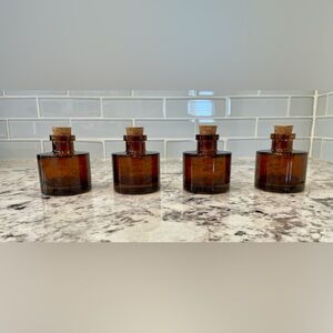 Set of 4 Amber Glass Apothecary Bottles with Cork Stoppers
